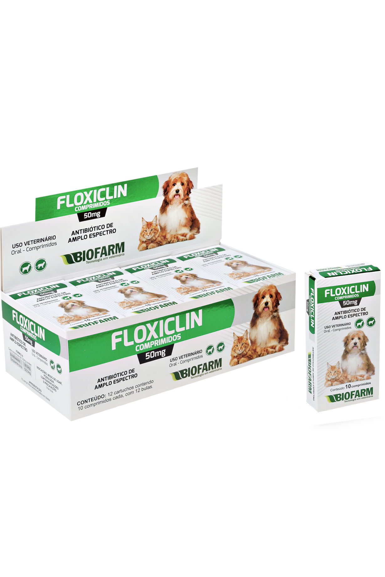 ANTIBIÓTICO DE AMPLO ESPECTRO FLOXICLIN PARA CÃES E GATOS 50MG 10 COMPRIMIDOS - BIOFARM