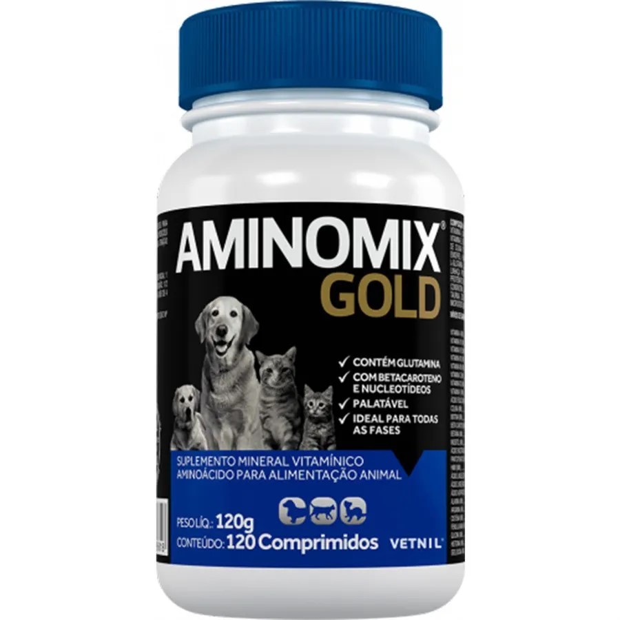 SUPLEMENTO PARA CÃES E GATOS AMINOMIX GOLD 120 COMPRIMIDOS - VETNIL