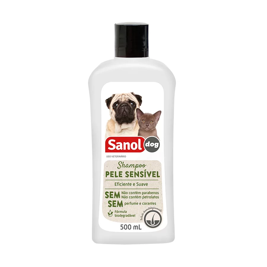 SHAMPOO PELE SENSÍVEL PARA CÃES E GATOS 500ML - SANOL DOG