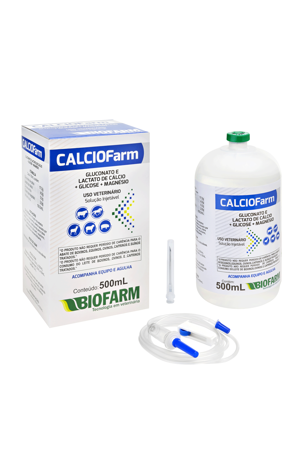 GLUCONATO ELACTADO DE CÁLCIO + GLICOSE + MAGNÉSIO CALCIOFARM 500ML USO INJETÁVEL - BIOFARM 