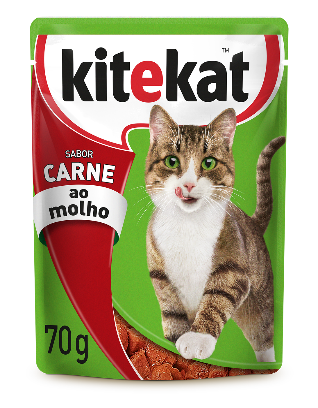 RAÇÃO ÚMIDA KITEKAT SACHÊ CARNE AO MOLHO PARA GATOS ADULTOS 70G