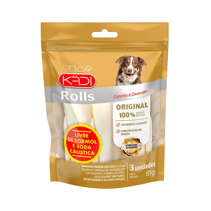 PETISCO PARA CÃES OSSO SABOR ORIGINAL ROLL 3 UNIDADES 81G - KADI