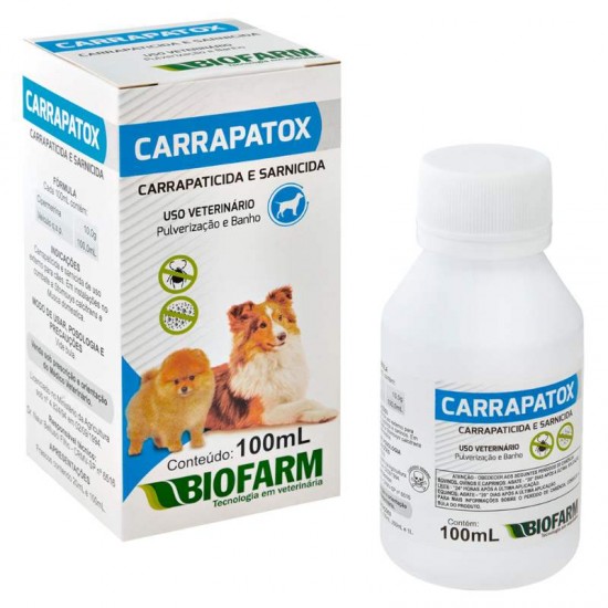 CARRAPATICIDA E SARNICIDA PARA CÃES E GATOS CARRAPATOX PULVERIZAÇÃO E BANHO 100ML - BIOFARM