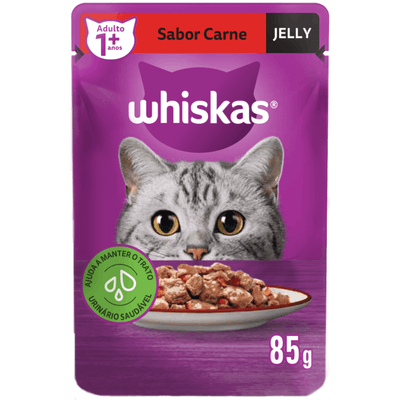 RAÇÃO ÚMIDA WHISKAS SACHÊ CARNE JELLY PARA GATOS ADULTOS 85G