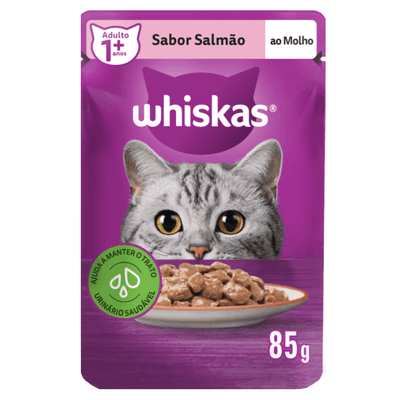 RAÇÃO ÚMIDA WHISKAS SACHÊ SALMÃO AO MOLHO PARA GATOS ADULTOS 85G