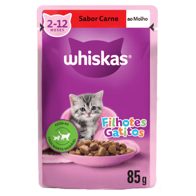 RAÇÃO ÚMIDA WHISKAS SACHÊ CARNE AO MOLHO PARA GATOS FILHOTES 85G