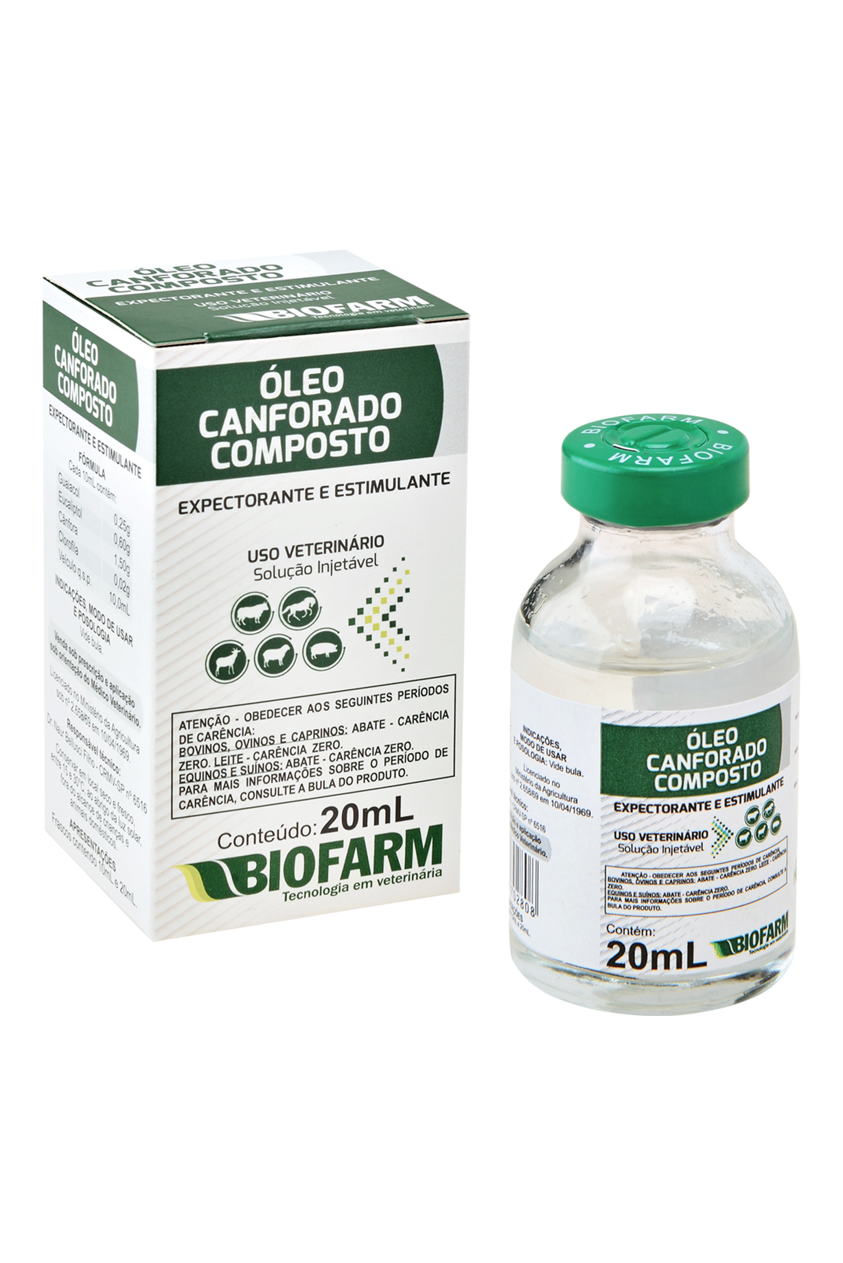 EXPECTORANTE E ESTIMULANTE ÓLEO CANFORADO COMPOSTO 20ML USO INJETÁVEL - BIOFARM