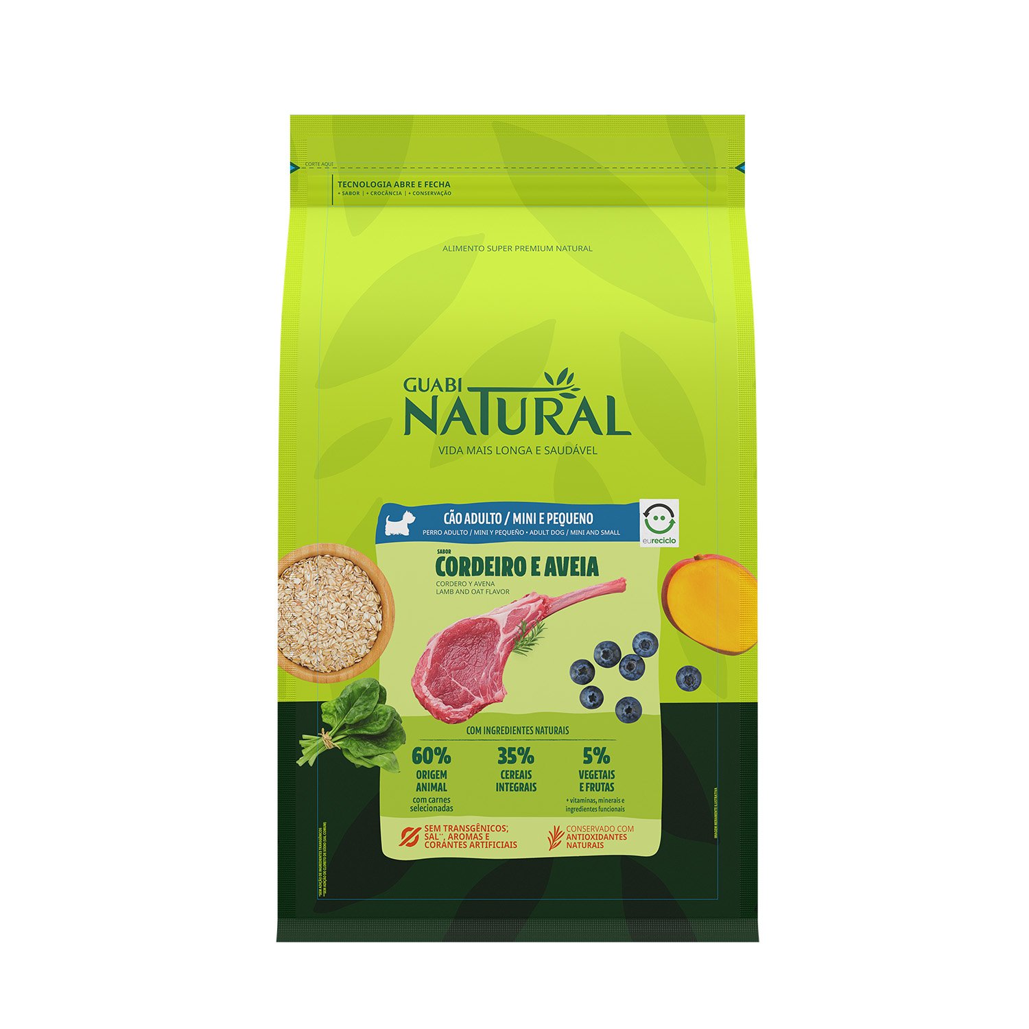 RAÇÃO GUABI NATURAL CÃO ADULTO MINI E PEQUENO CORDEIRO E AVEIA 1KG