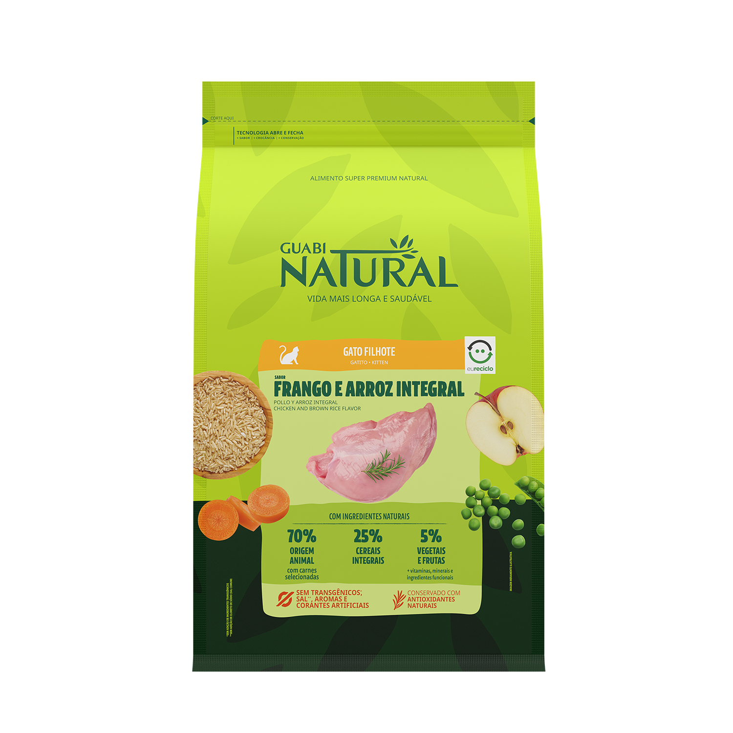 RAÇÃO GUABI NATURAL GATO FILHOTE FRANGO E ARROZ INTEGRAL 1,5KG