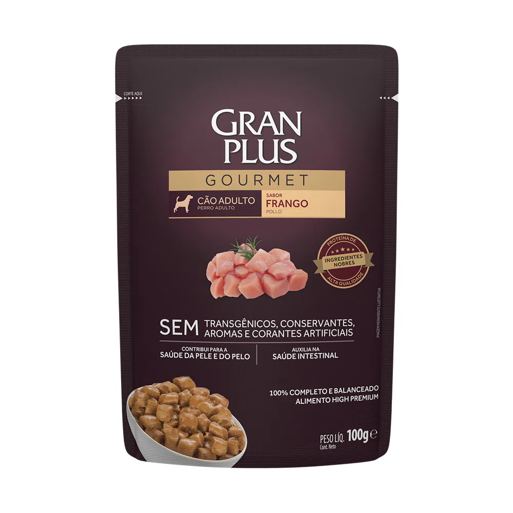 RAÇÃO ÚMIDA GRANPLUS GOURMET SACHÊ CÃO ADULTO FRANGO 100G