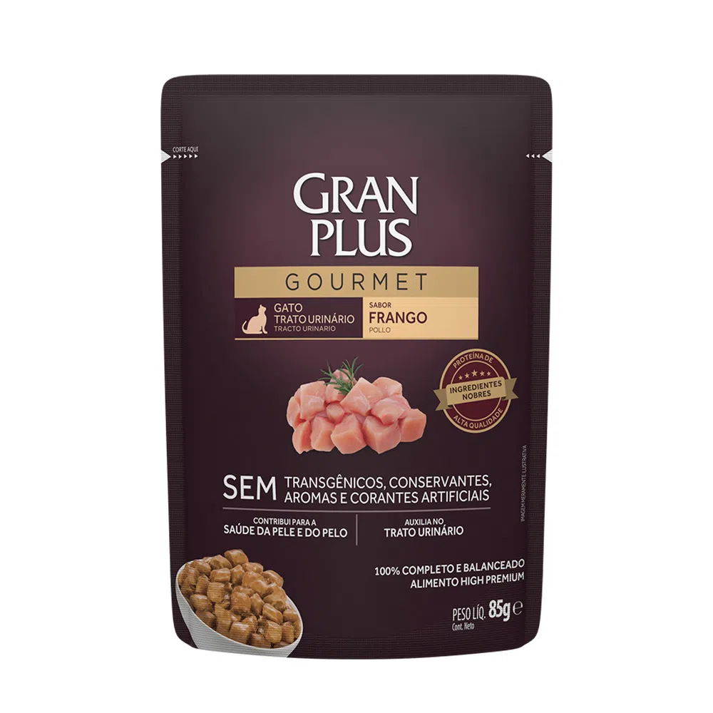 RAÇÃO ÚMIDA GRANPLUS GOURMET SACHÊ GATO TRATO URINÁRIO 85G