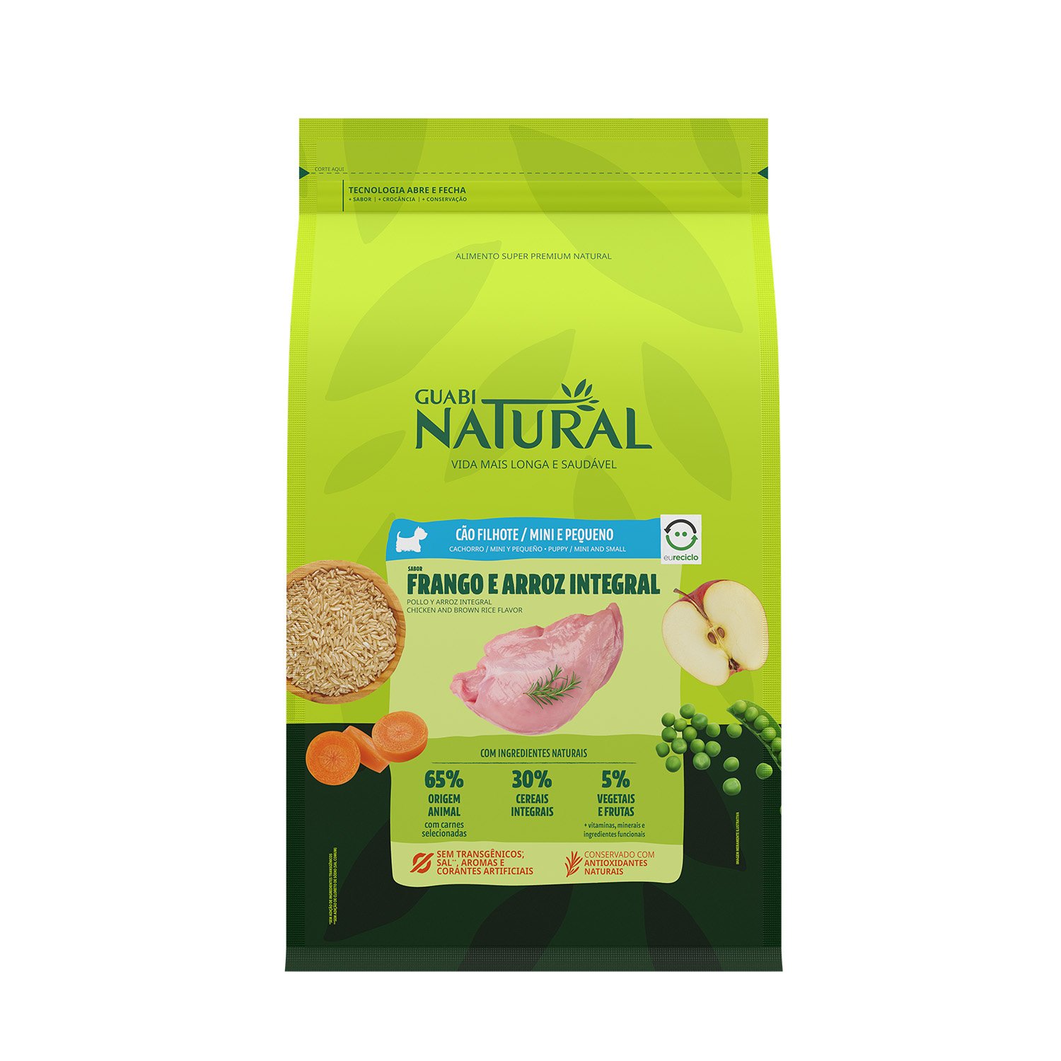 RAÇÃO GUABI NATURAL CÃO FILHOTE MINI E PEQUENO FRANGO E ARROZ INTEGRAL 2,5KG