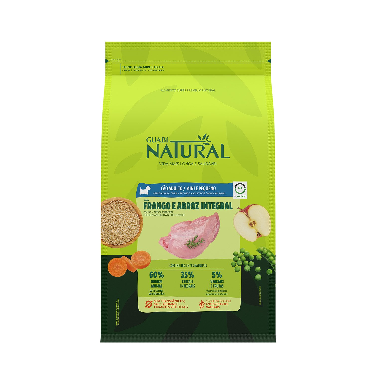 RAÇÃO GUABI NATURAL CÃO ADULTO MINI E PEQUENO FRANGO E ARROZ INTEGRAL 2,5KG