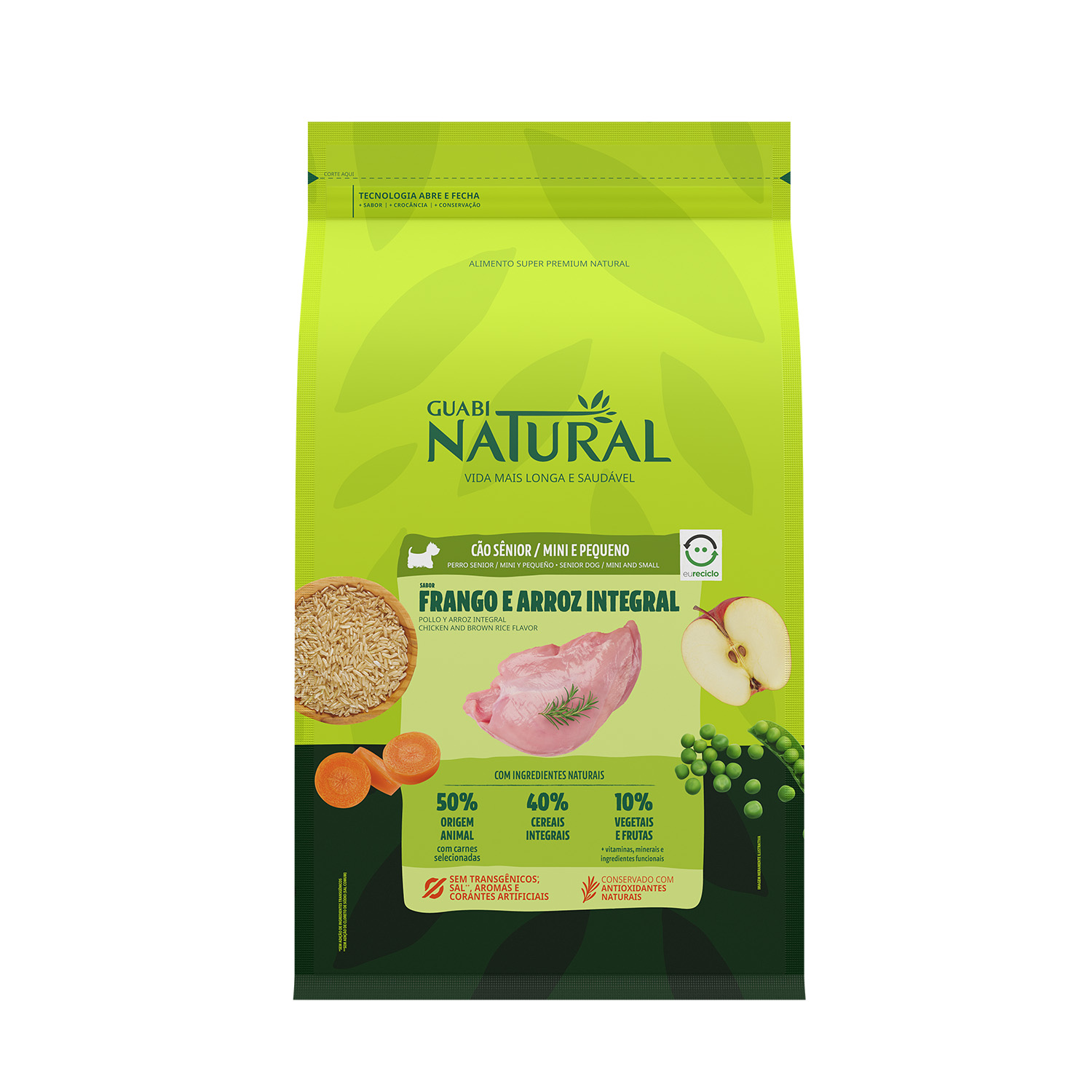 RAÇÃO GUABI NATURAL CÃO SÊNIOR MINI E PEQUENO FRANGO E ARROZ INTEGRAL 2,5KG