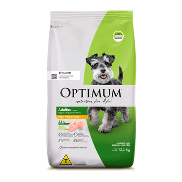 RAÇÃO OPTIMUM PARA CÃES ADULTOS E RAÇAS PEQUENAS E MINIS 1+ ANOS FRANGO E ARROZ 10,1KG