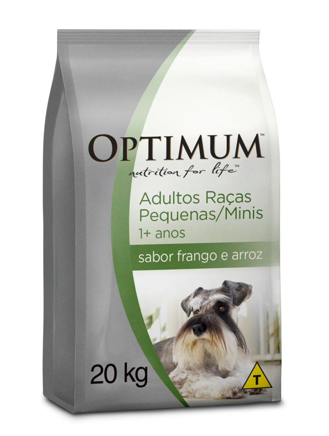 RAÇÃO OPTIMUM PARA CÃES ADULTOS DE RAÇAS PEQUENAS E MINIS 1+ ANOS FRANGO E ARROZ 20KG