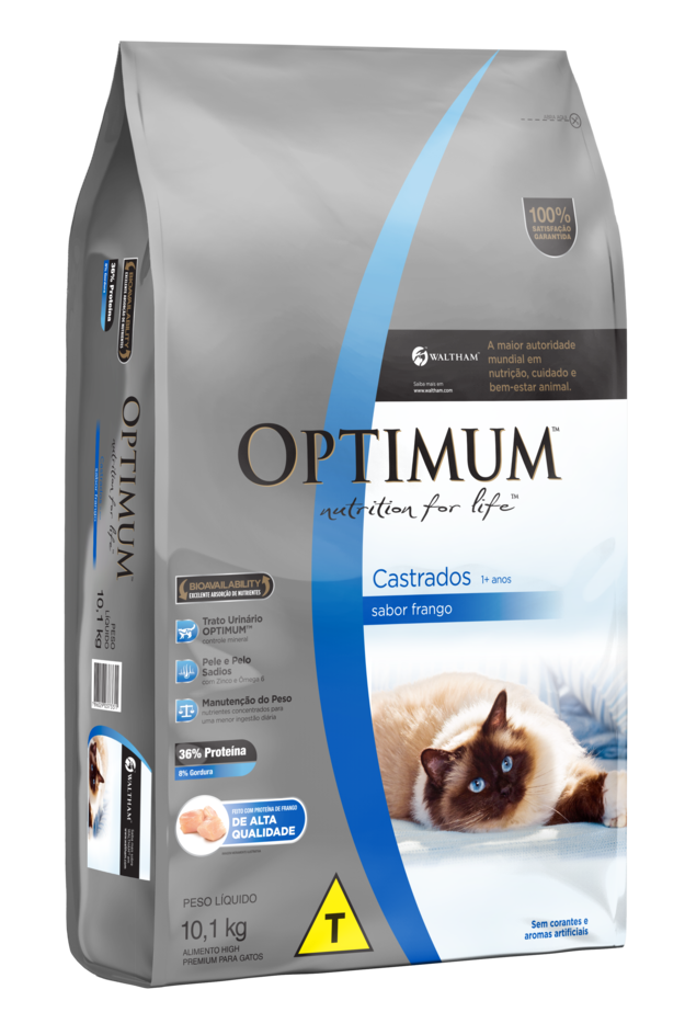 RAÇÃO OPTIMUM PARA GATOS ADULTOS CASTRADOS 1+ ANOS FRANGO 10,1KG