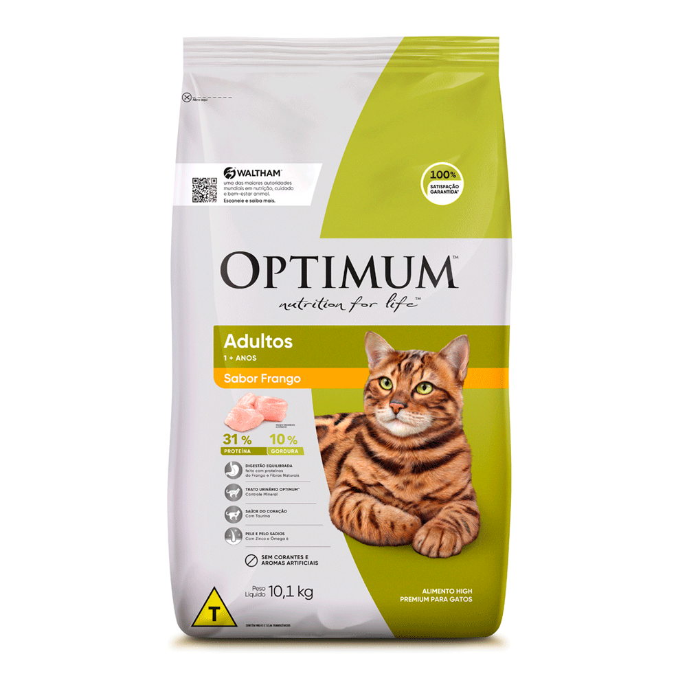 RAÇÃO OPTIMUM PARA GATOS ADULTOS 1+ ANOS FRANGO 10,1KG