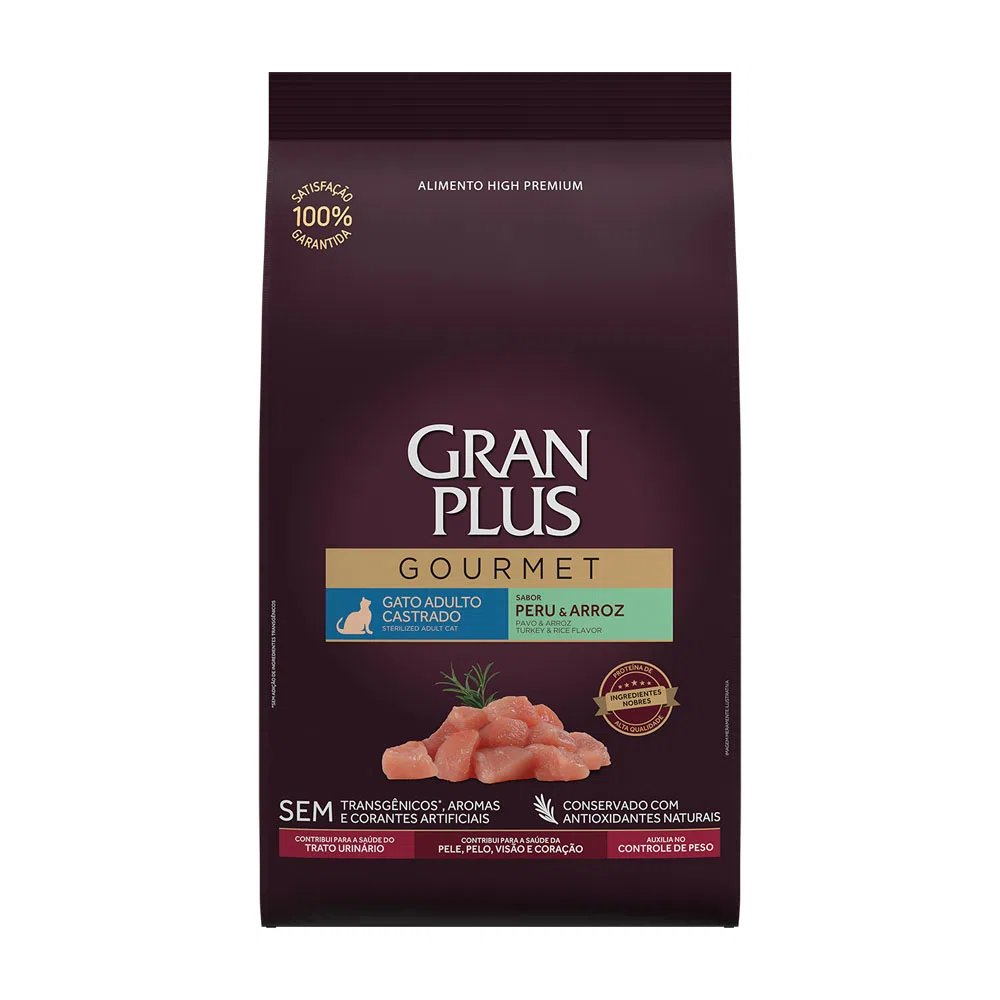 RAÇÃO GRANPLUS GOURMET GATO ADULTO CASTRADO PERU E ARROZ 10.1KG