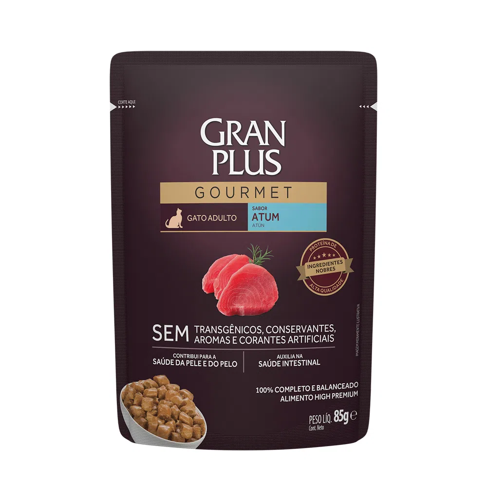 RAÇÃO ÚMIDA GRANPLUS GOURMET SACHÊ GATO ADULTO ATUM 85G