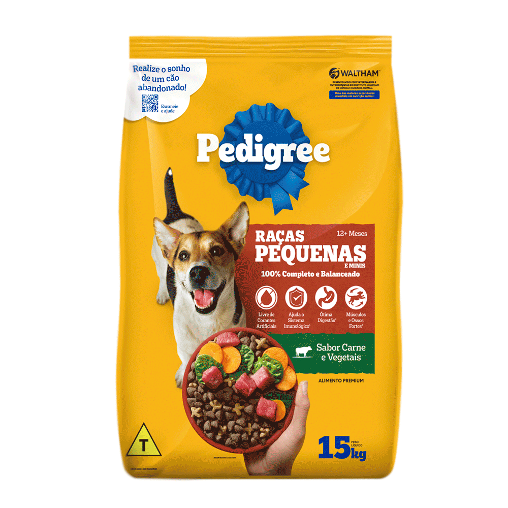 RAÇÃO PEDIGREE CARNE E VEGETAIS CÃES ADULTOS RAÇAS PEQUENAS E MINIS 15KG
