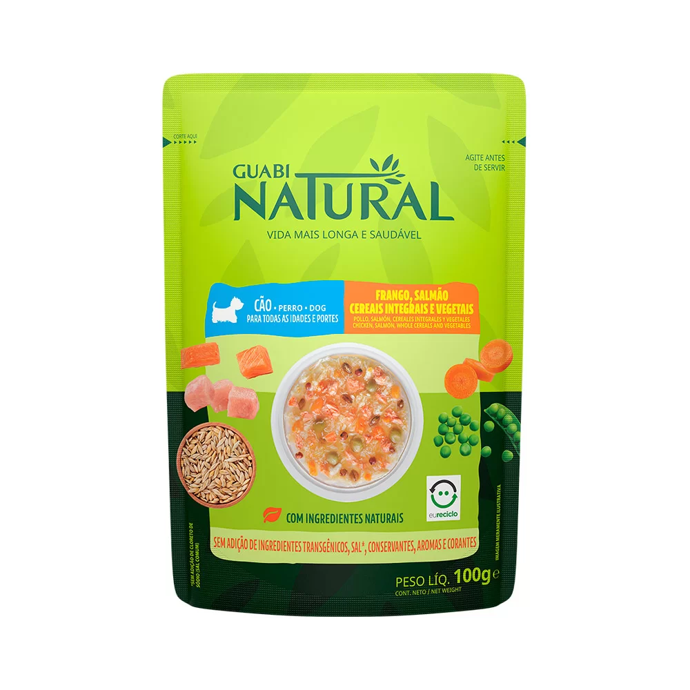 RAÇÃO ÚMIDA GUABI NATURAL SACHÊ CÃO ADULTO SALMÃO E FRANGO 100G