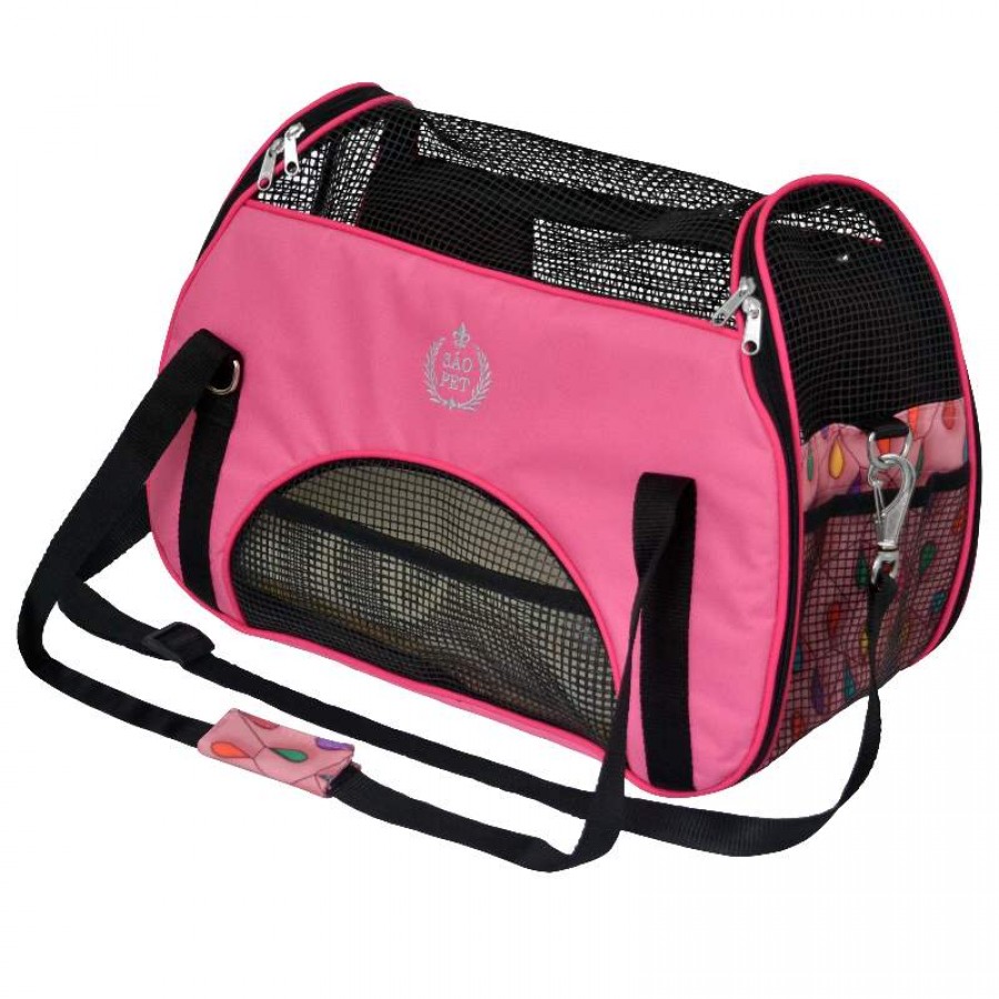 BOLSA DE TRANSPORTE NYLON 600 PARA CÃES E GATOS ATENAS ROSA N°2 - SÃO PET