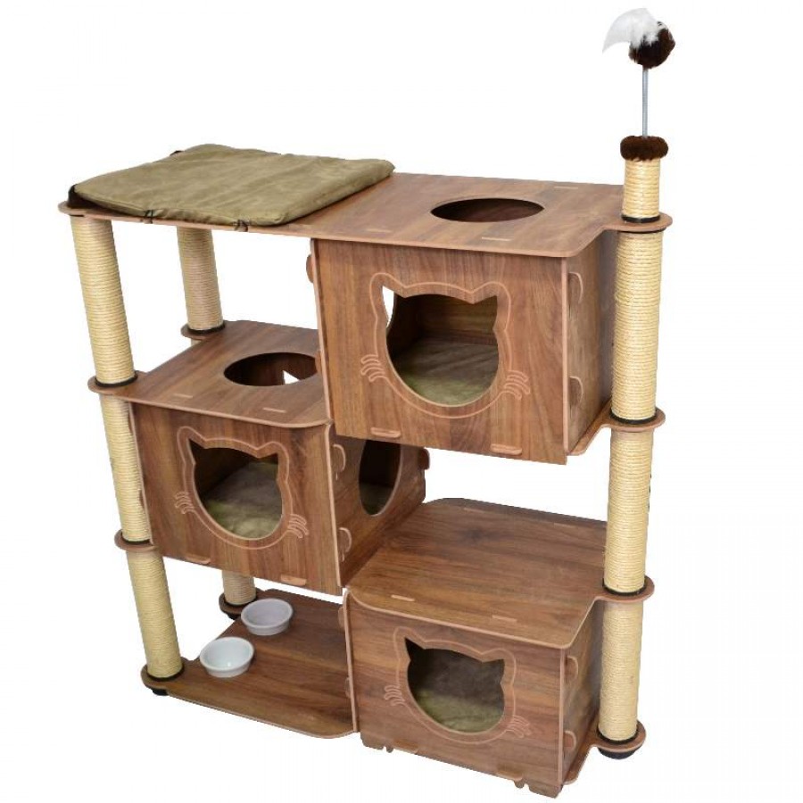 ARRANHADOR BOX PLACE PARA GATOS COM BRINQUEDO E CASINHA - SÃO PET