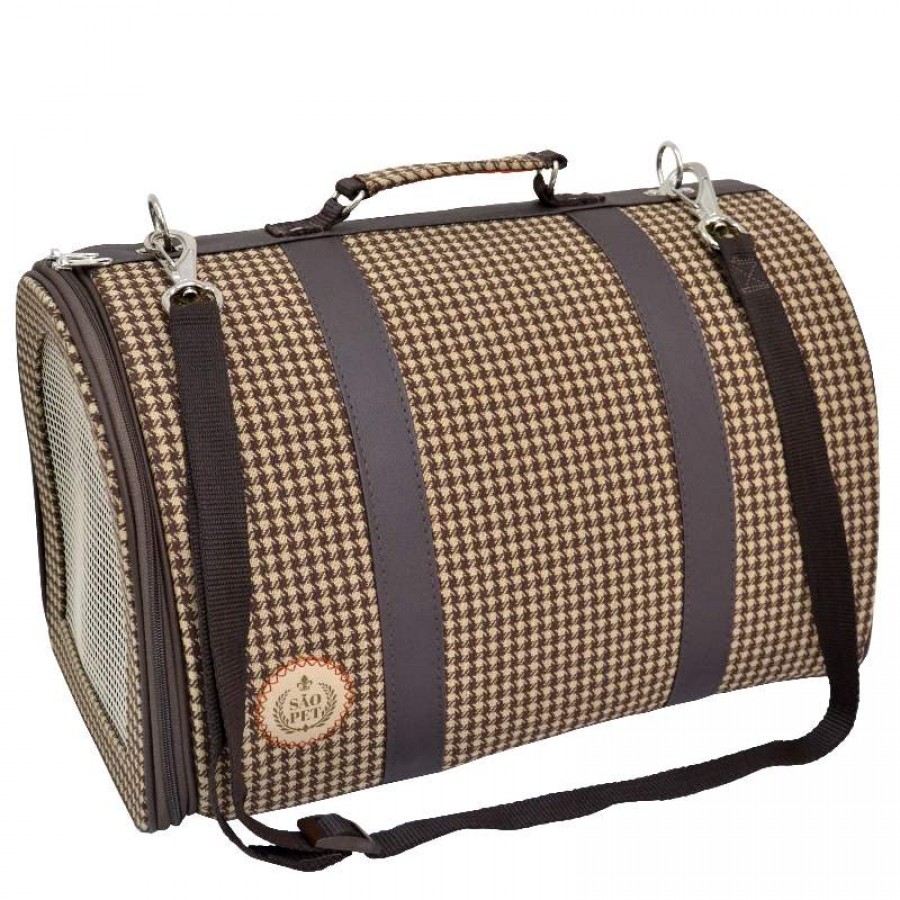 BOLSA DE TRANSPORTE PIED DE POULE PARA CÃES E GATOS MARROM - SÃO PET