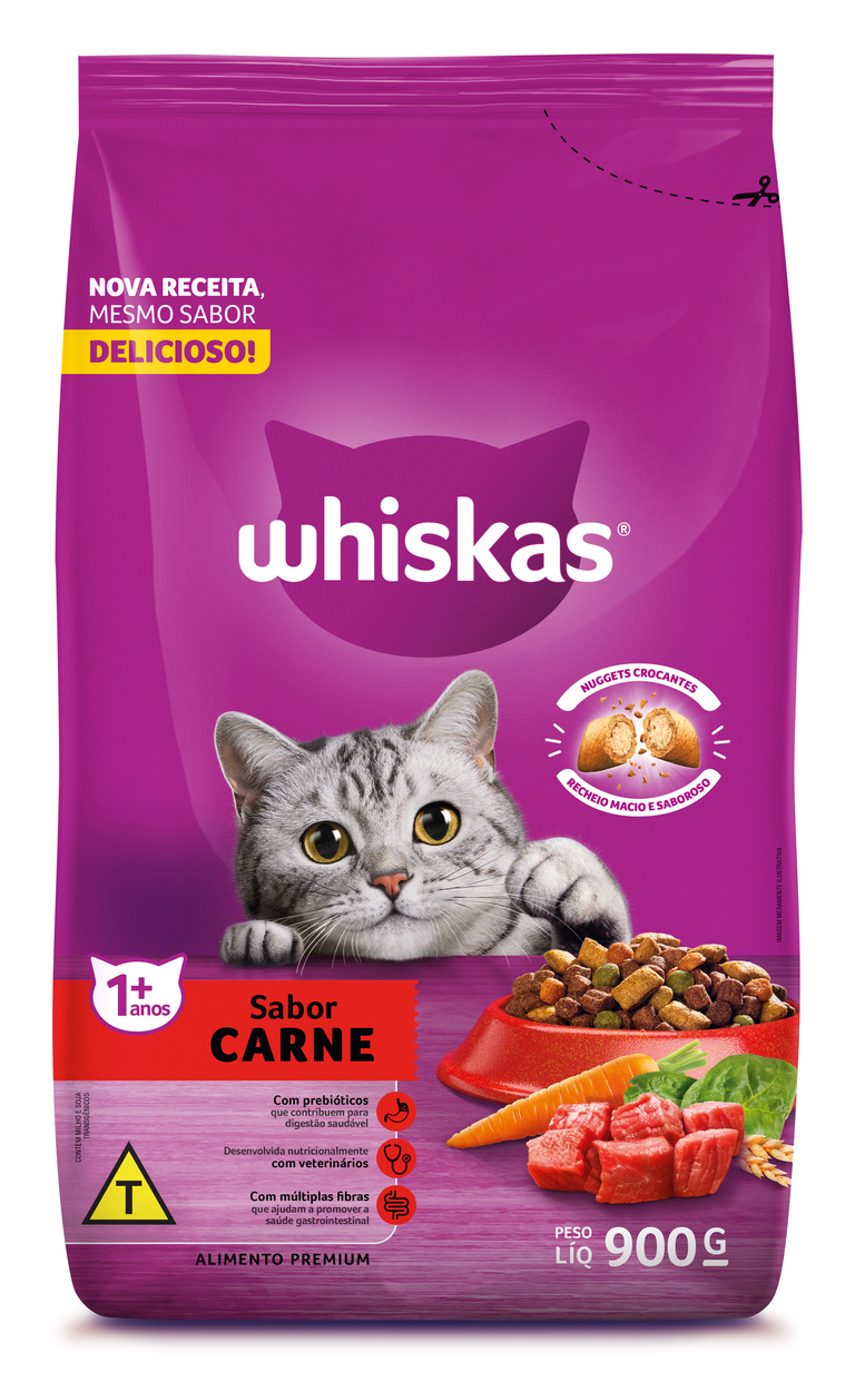 RAÇÃO WHISKAS CARNE GATOS ADULTOS 900G