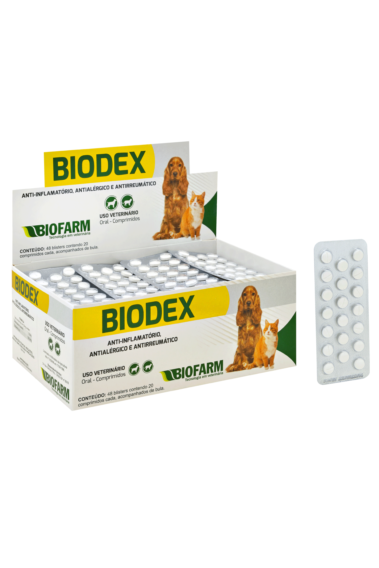 ANTI-INFLAMATÓRIO, ANTIALÉRGICO E ANTIRREUMÁTICO BIODEX 20 COMPRIMIDOS PARA CÃES E GATOS HOSPITALAR - BIOFARM