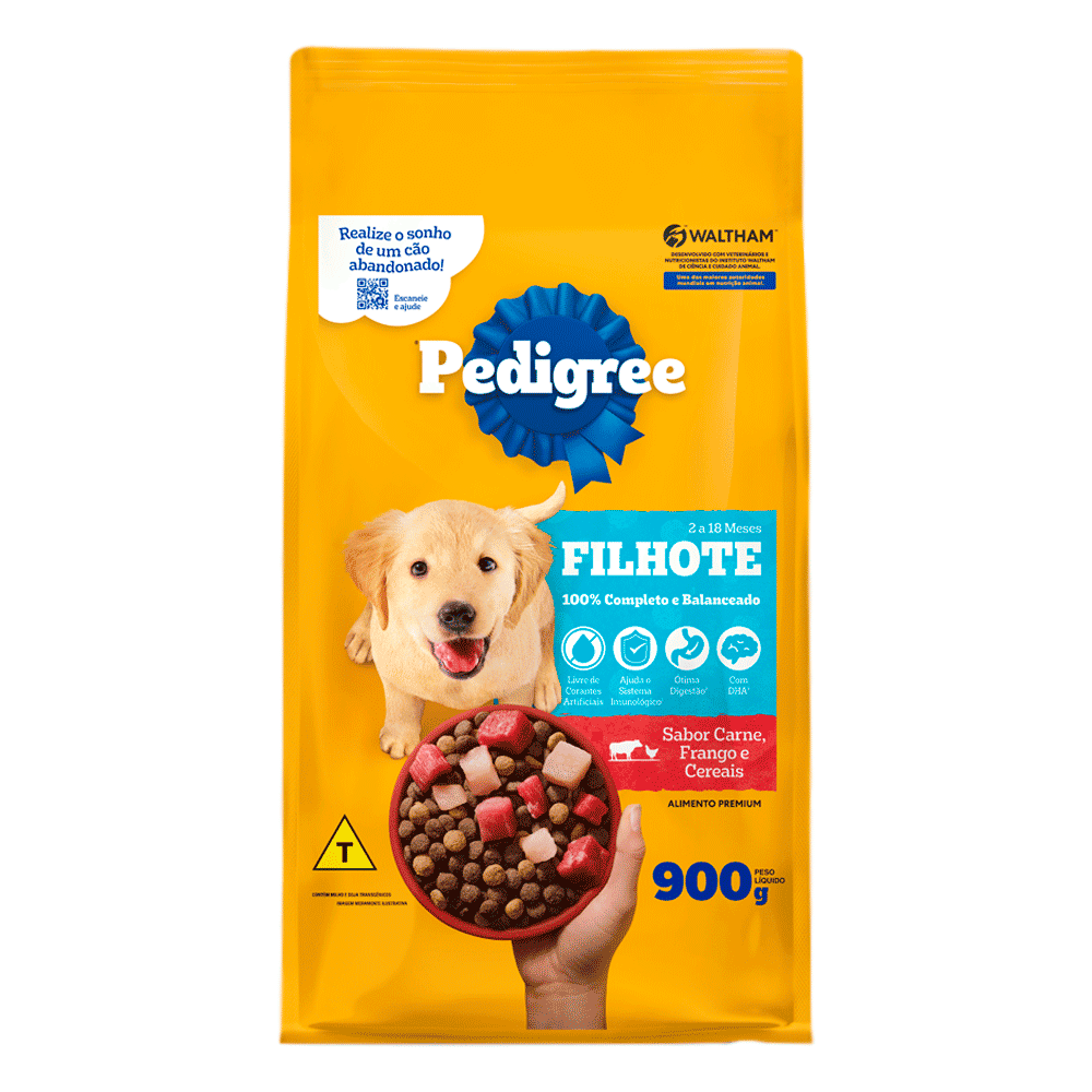 RAÇÃO PEDIGREE CARNE FRANGO E CEREAIS CÃES FILHOTES 900G