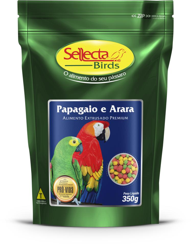 RAÇÃO EXTRUSADO PAPAGAIO E ARARA NATURAL COM FRUTAS 350G - SELLECTA