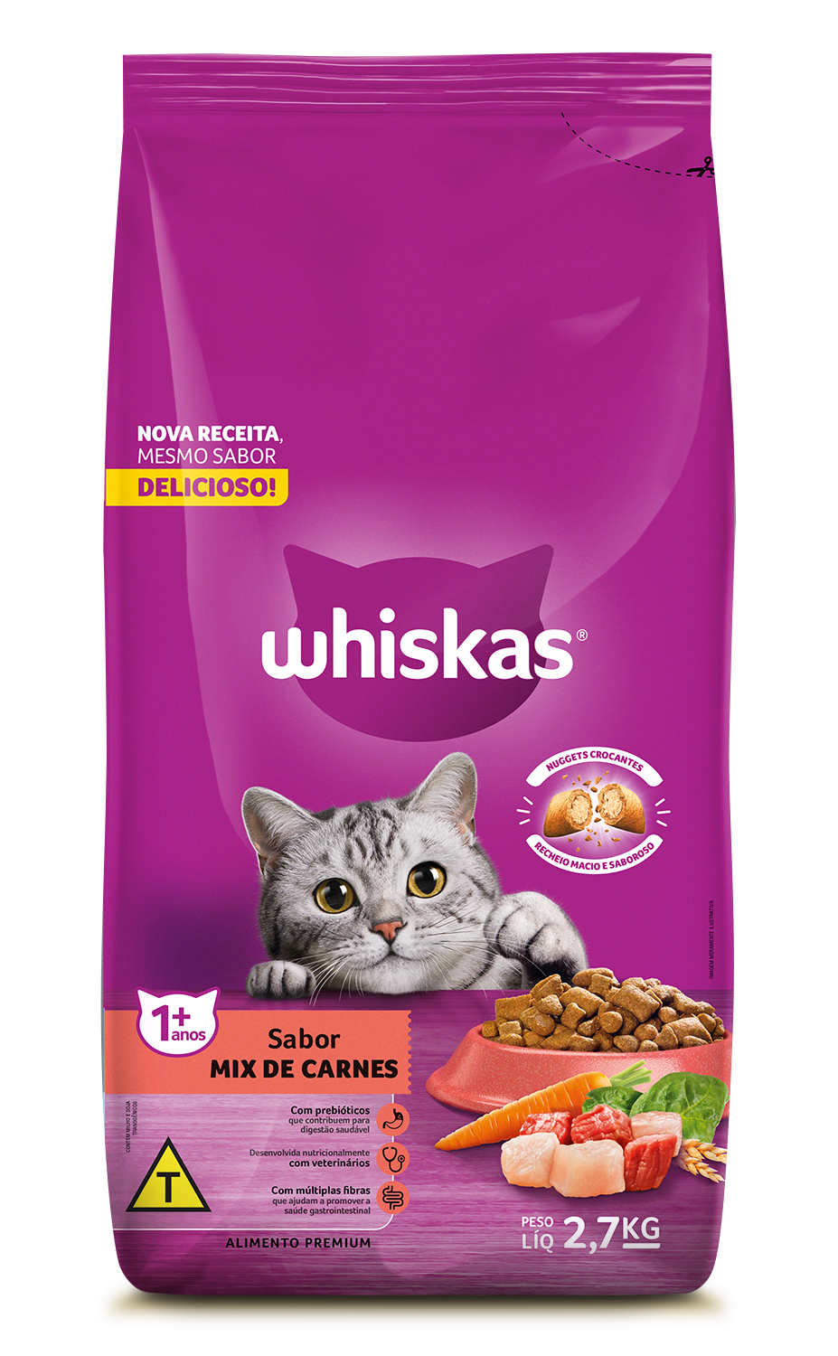 RAÇÃO WHISKAS MIX DE CARNES GATOS ADULTOS 2,7KG