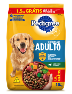 RAÇÃO PEDIGREE CARNE E VEGETAIS CÃES ADULTOS RAÇAS MÉDIAS E GRANDES LEVE 15KG PAGUE 13,5KG