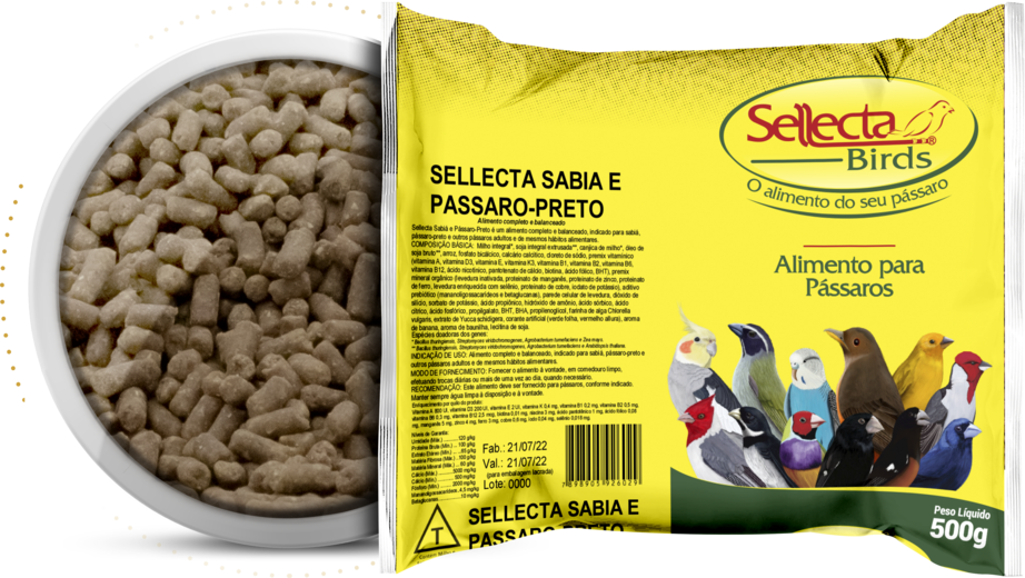 RAÇÃO SABIÁ E PÁSSARO-PRETO 500G - SELLECTA