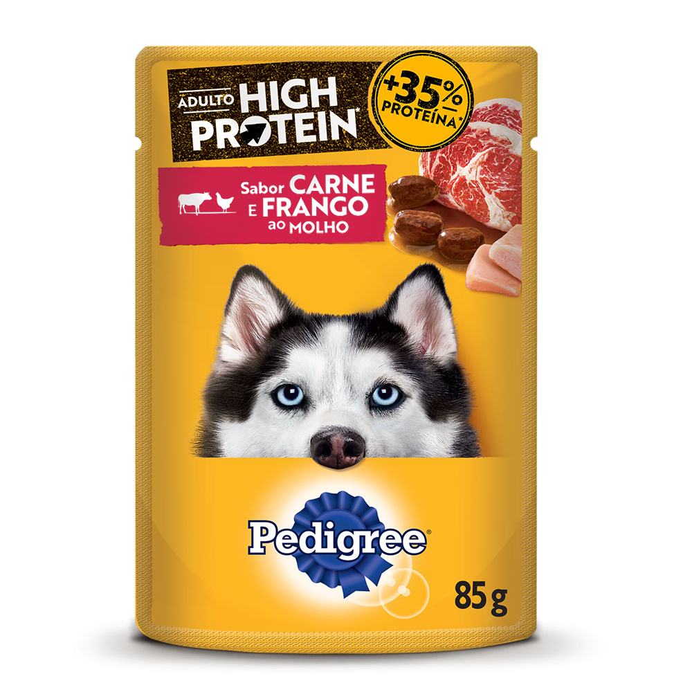 RAÇÃO ÚMIDA PEDIGREE SACHÊ HIGH PROTEIN CÃES ADULTOS CARNE E FRANGO 85G