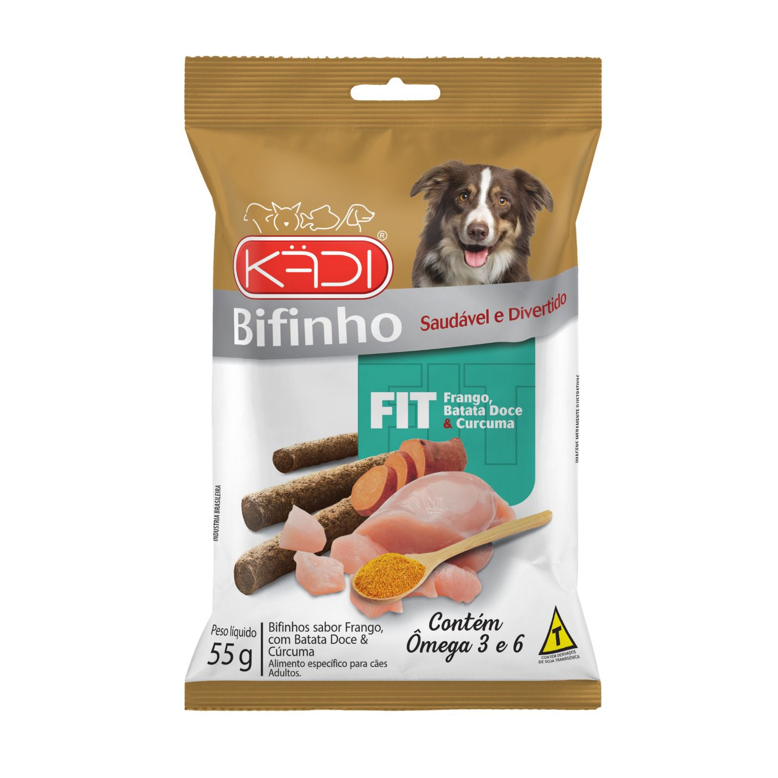 SNACK PARA CÃES BIFINHO KADI FIT SABOR FRANGO, BATATA DOCE E CÚRCUMA 55G - KADI