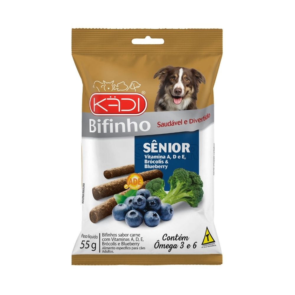 SNACK PARA CÃES SÊNIOR BIFINHO KADI SABOR CARNE COM VITAMINAS, BRÓCOLIS E BLUEBERRY 55G - KADI