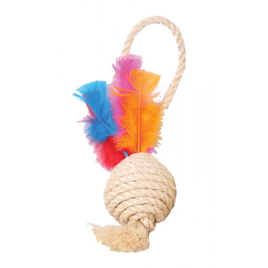 BRINQUEDO PARA GATOS BOLA SISAL E PENAS