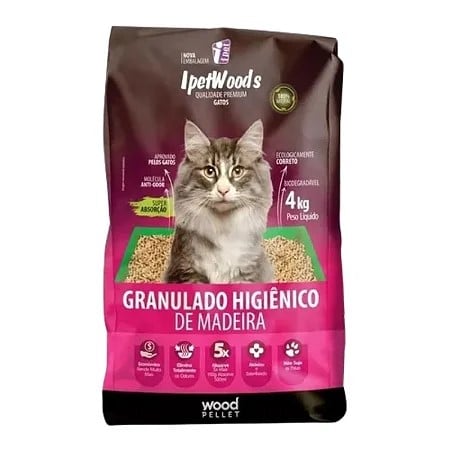 GRANULADO HIGIÊNICO DE MADEIRA PARA GATOS IPET WOODS 4KG