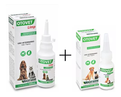 KIT DE TRATAMENTO E LIMPEZA DE OUVIDOS OTOVET PARA CÃES E GATOS 100ML - BIOFARM