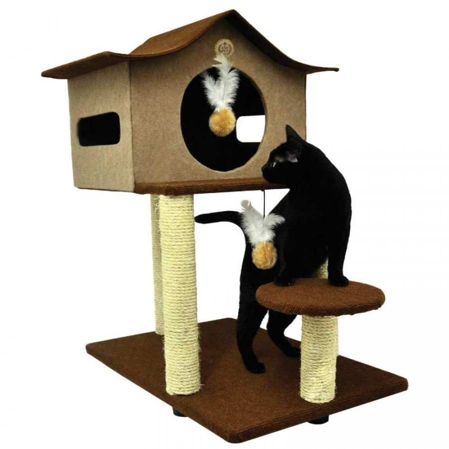 ARRANHADOR PARA GATOS CASA DE CUCO MARROM E BEGE 78X60X85CM