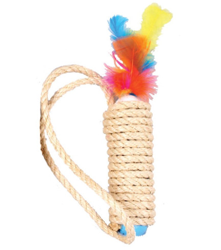 BRINQUEDO PARA GATOS BASTÃO COM SISAL, PENAS E BOLAS