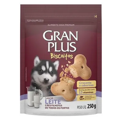 BISCOITO GRANPLUS PARA CÃES FILHOTES LEITE 250G