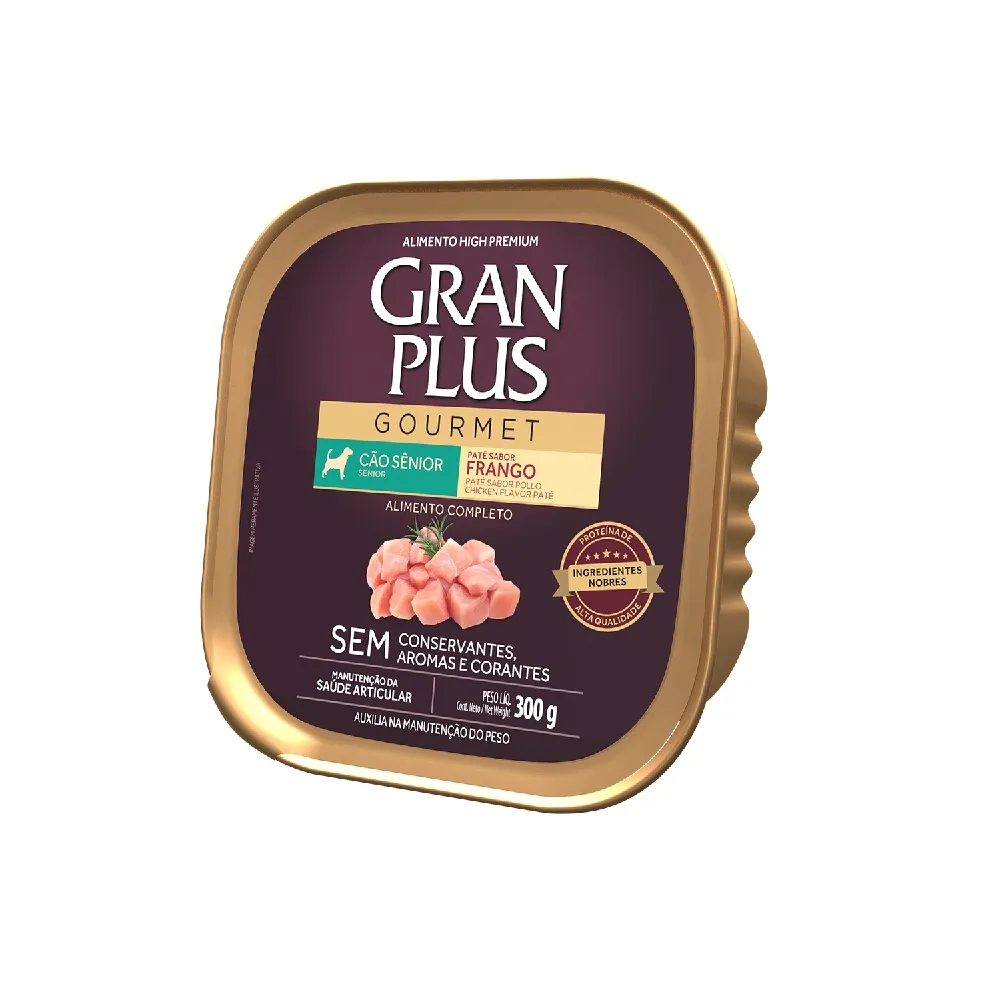 RAÇÃO ÚMIDA PATÊ GRANPLUS GOURMET CÃO SÊNIOR FRANGO 300G