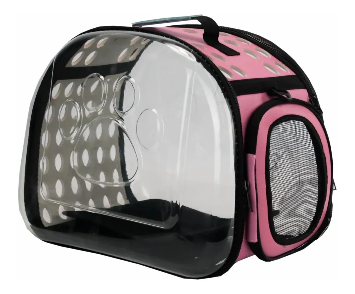 BOLSA DOBRÁVEL TRANSPARENTE PARA TRANSPORTE ROSA