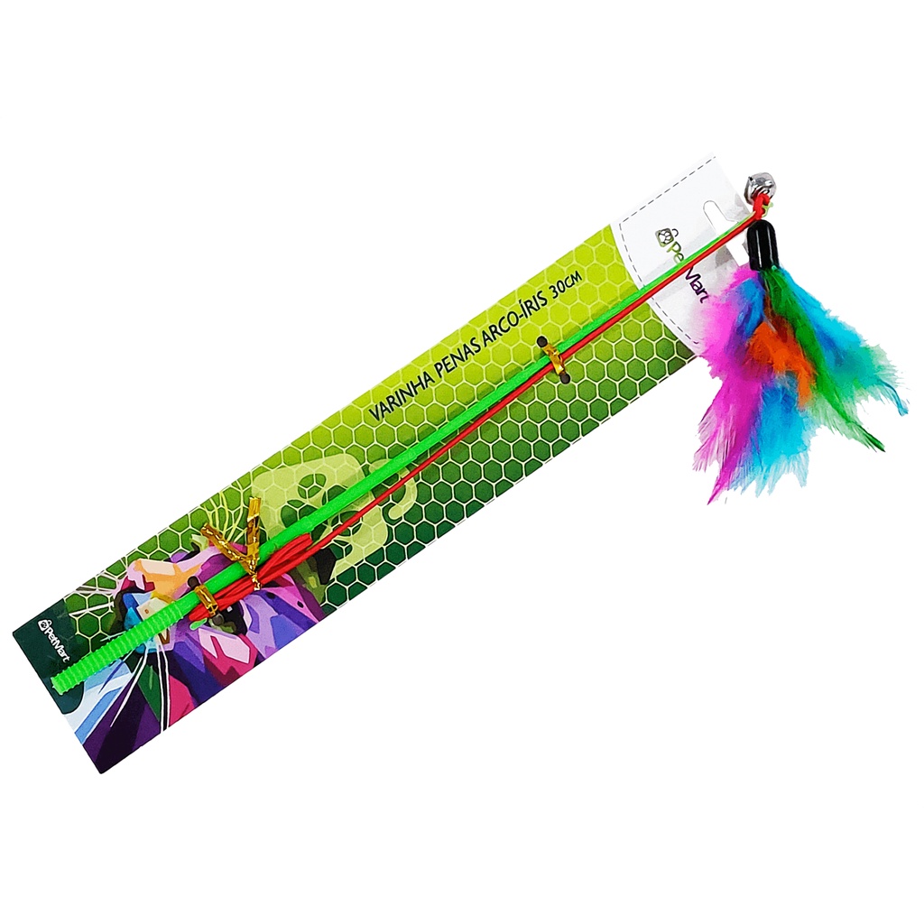 BRINQUEDO PARA GATOS VARINHA PENAS ARCO ÍRIS 30CM