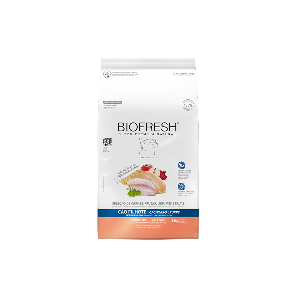 RAÇÃO BIOFRESH SUPER PREMIUM CÃES FILHOTES RAÇAS PEQUENAS E MINIS 1KG