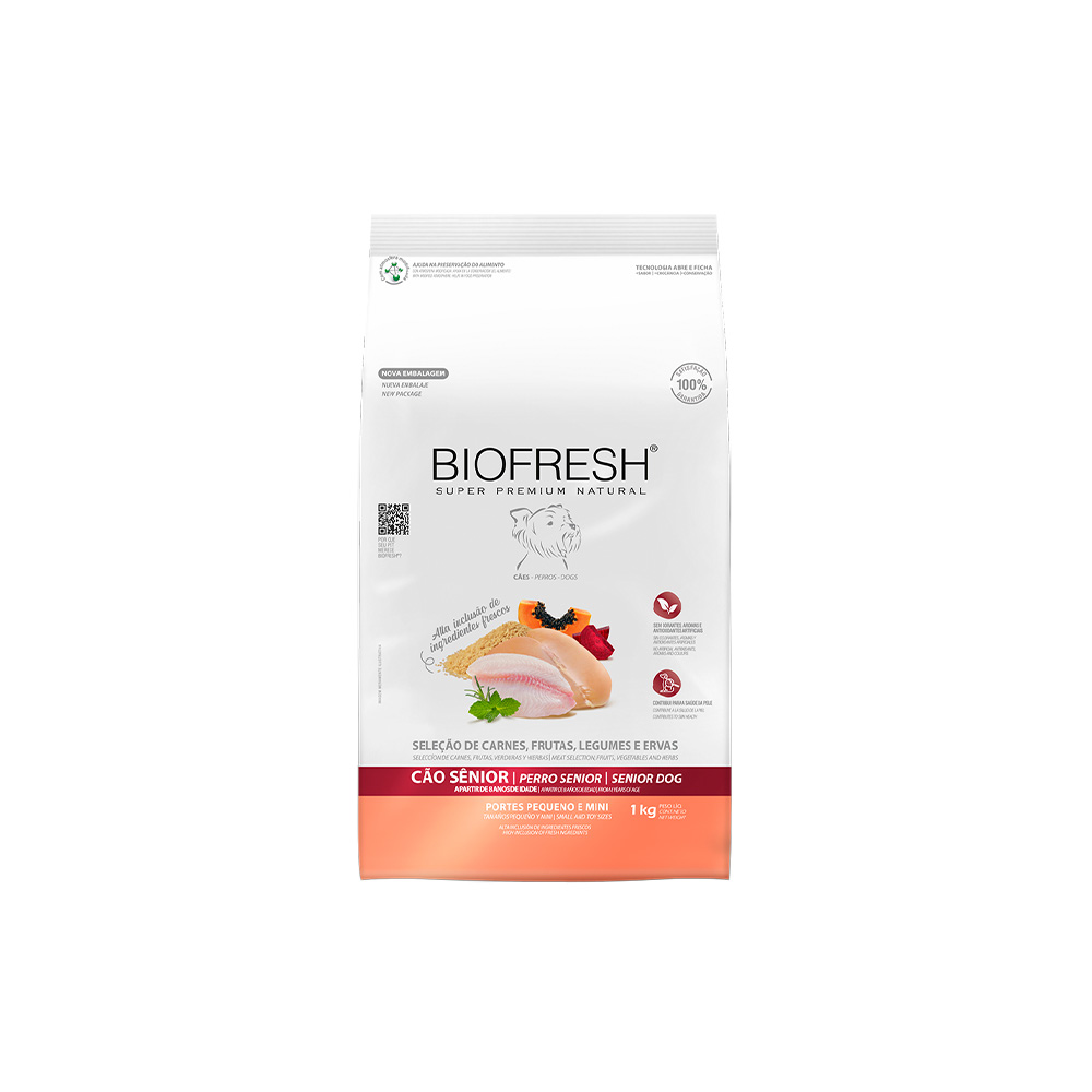 RAÇÃO BIOFRESH SUPER PREMIUM CÃES ADULTOS SÊNIOR RAÇAS PEQUENAS E MINIS 1KG
